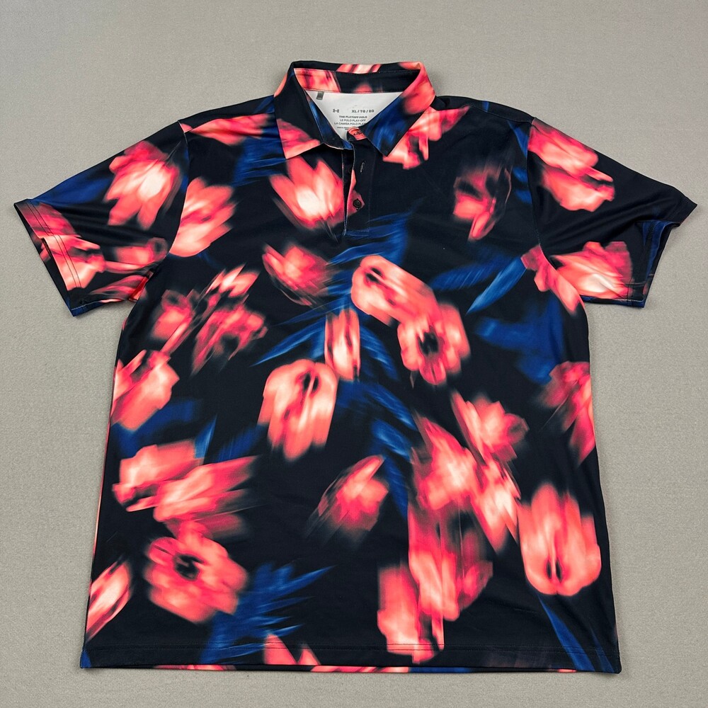Under Armour Shirt Men Extra Large Blue Piink Abstract Floral Playoff Polo Golf